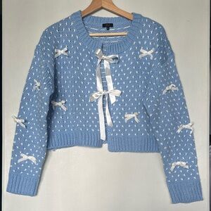 Debut Light Blue Cardigan with White Bow Details